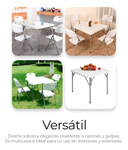 Mesa Plegable Cuadrada Plástico Resistente 86cm Jardin Exter BLANCO