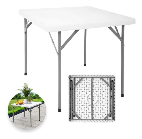 Mesa Plegable Cuadrada Plástico Resistente 86cm Jardin Exter BLANCO