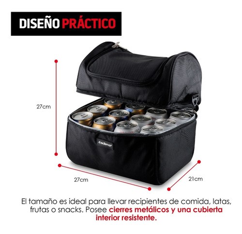 Lonchera Térmica de Doble Compartimento Tamaño Grande, Resistente e Impermeable NEGRO