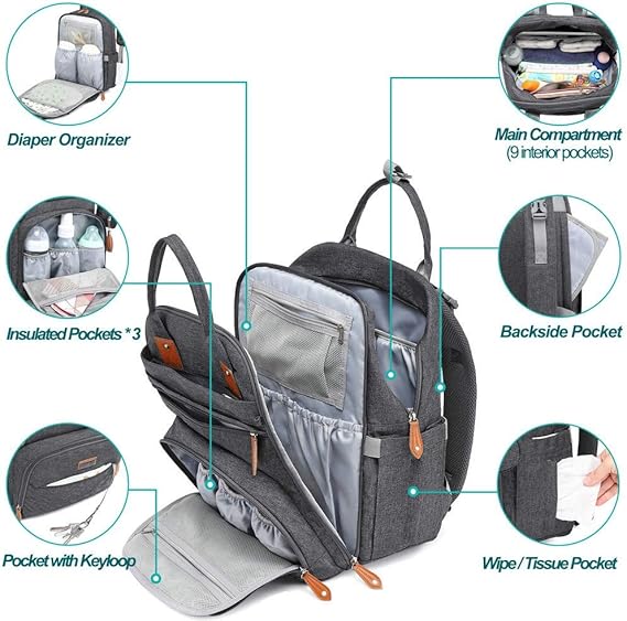 A Timotech Mochila Pañalera para Bebes de Tela con Cambiador plegable para cambio de pañales