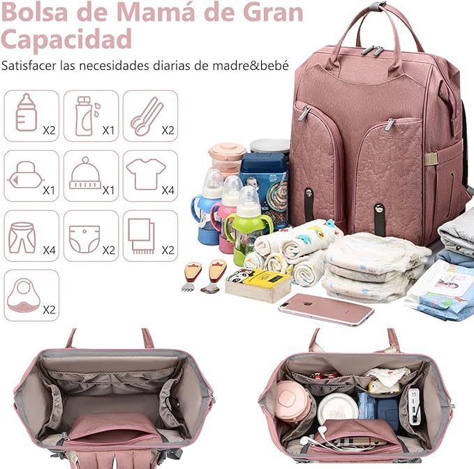A Mochila Pañalera Multifuncional, Bolsa de Pañales de Bebé con Cambiador Desmontable