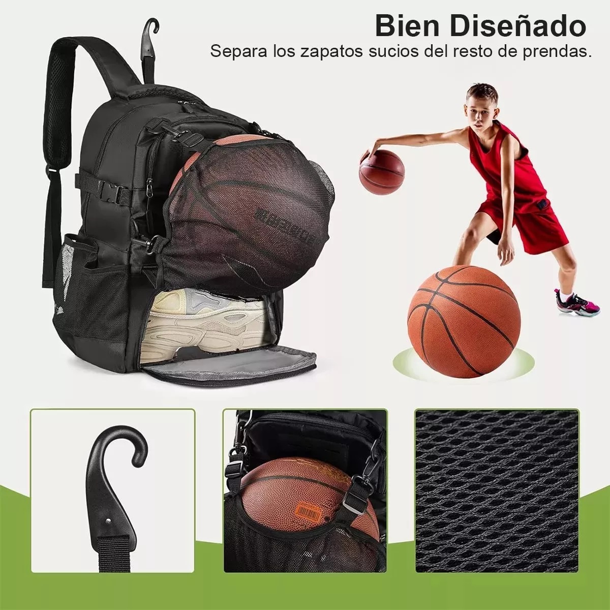 Mochila De Baloncesto Fútbol Con Compartimento Para Pelotas Y Zapatos