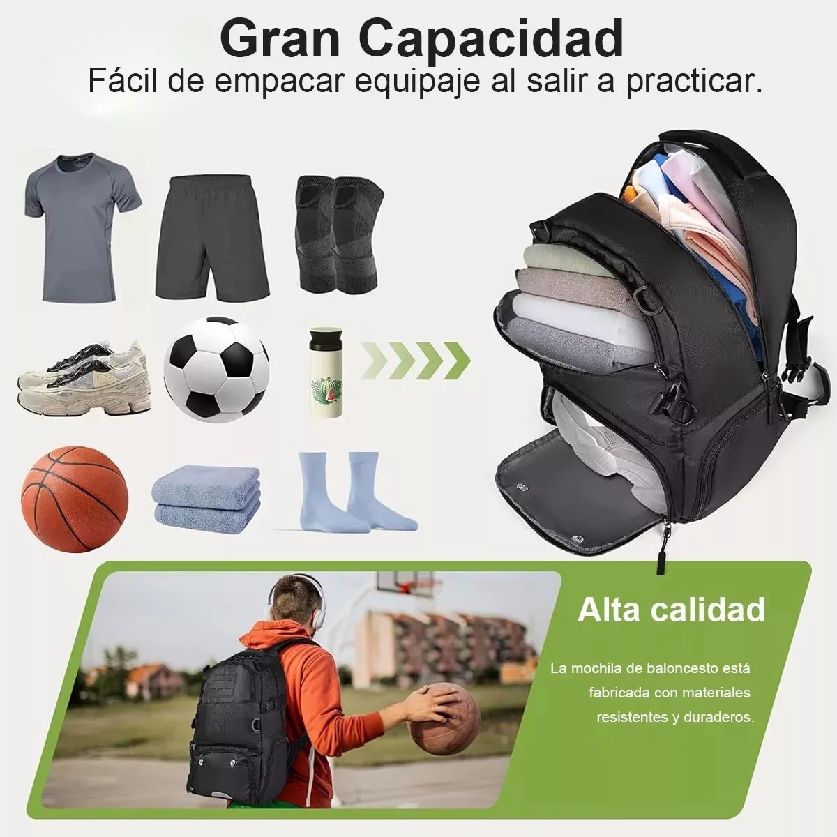 Mochila De Baloncesto Fútbol Con Compartimento Para Pelotas Y Zapatos