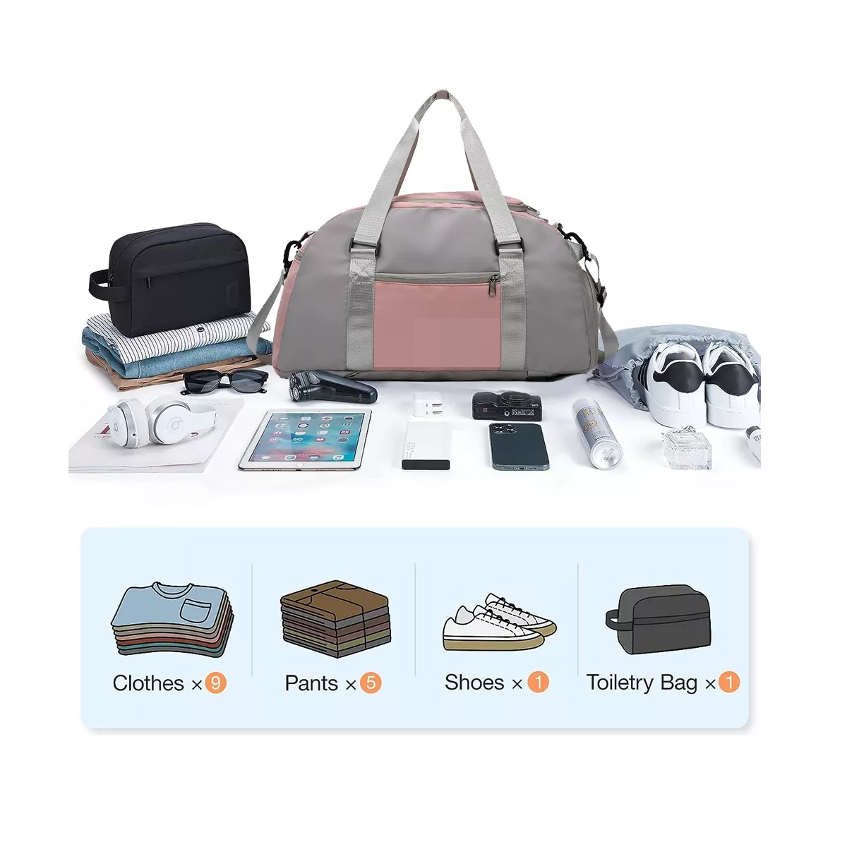 Maletas Deportiva Mochila De Gym Viaje Equipaje De Mano Dama Gris