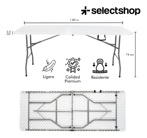 Mesa Plegable Plástico Tipo Portafolio 1.80m Jardín Portátil