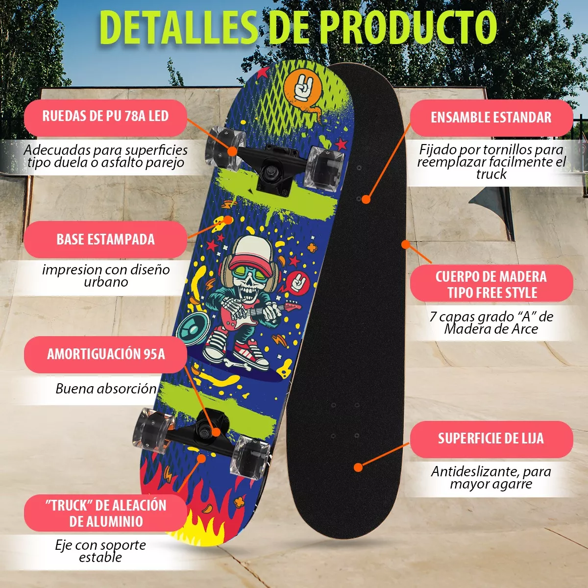 Patineta Skateboard Monopatín Con Estampado Freestyle 