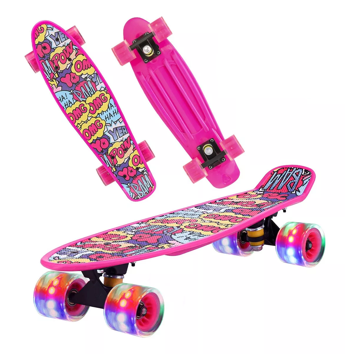 Patineta Skateboard Tipo Penny Cruiser Freestyle Rueda Luces Grafitti