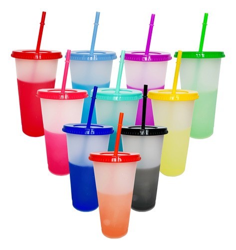 10 Piezas Taza Mágica Que Cambia De Color Con Tapa 710ml