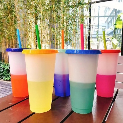 10 Piezas Taza Mágica Que Cambia De Color Con Tapa 710ml