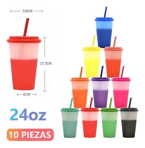 10 Piezas Taza Mágica Que Cambia De Color Con Tapa 710ml