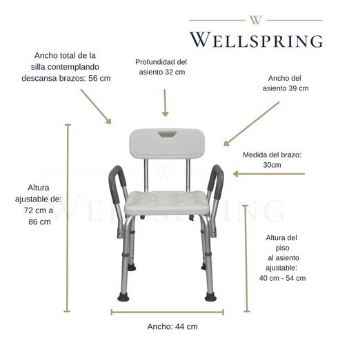 Silla Ducha Ortopédica Baño Con Respaldo Ajustable Aluminio