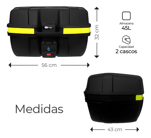 Caja Trasera Para Moto Cajuela 45 L Para 2 Cascos Con Llave