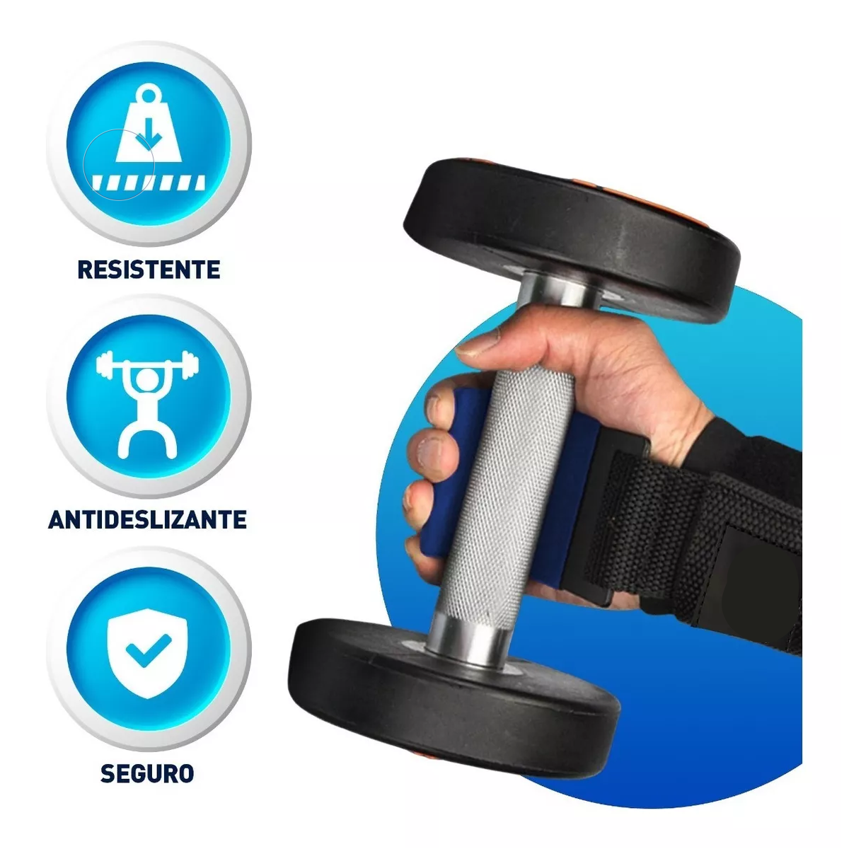 Par Ganchos De Levantamiento Muñequera Gym Crossfit Pesas Color Azul