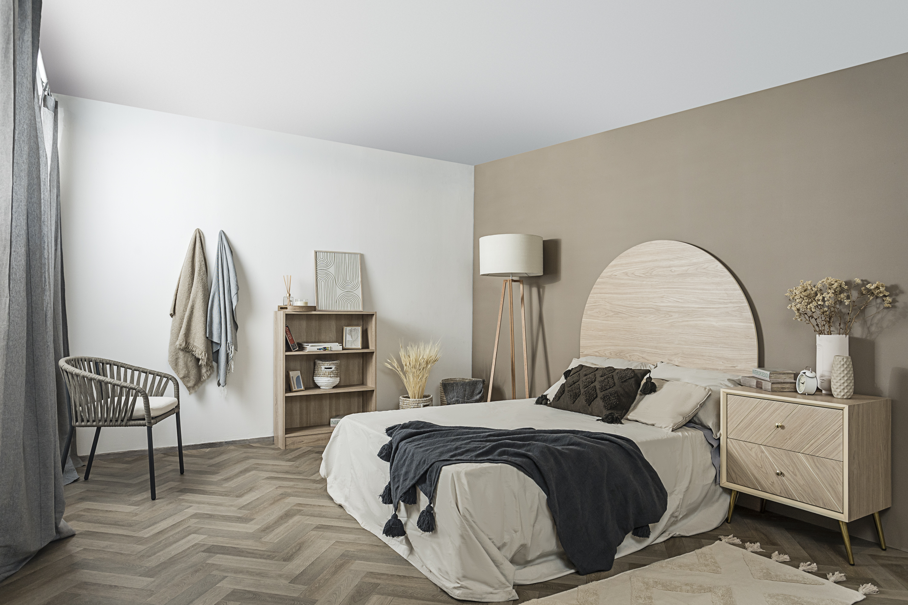 Cabecera para Cama Tamaño King y Queen Size Color Madera con Estructura de Madera Industrial