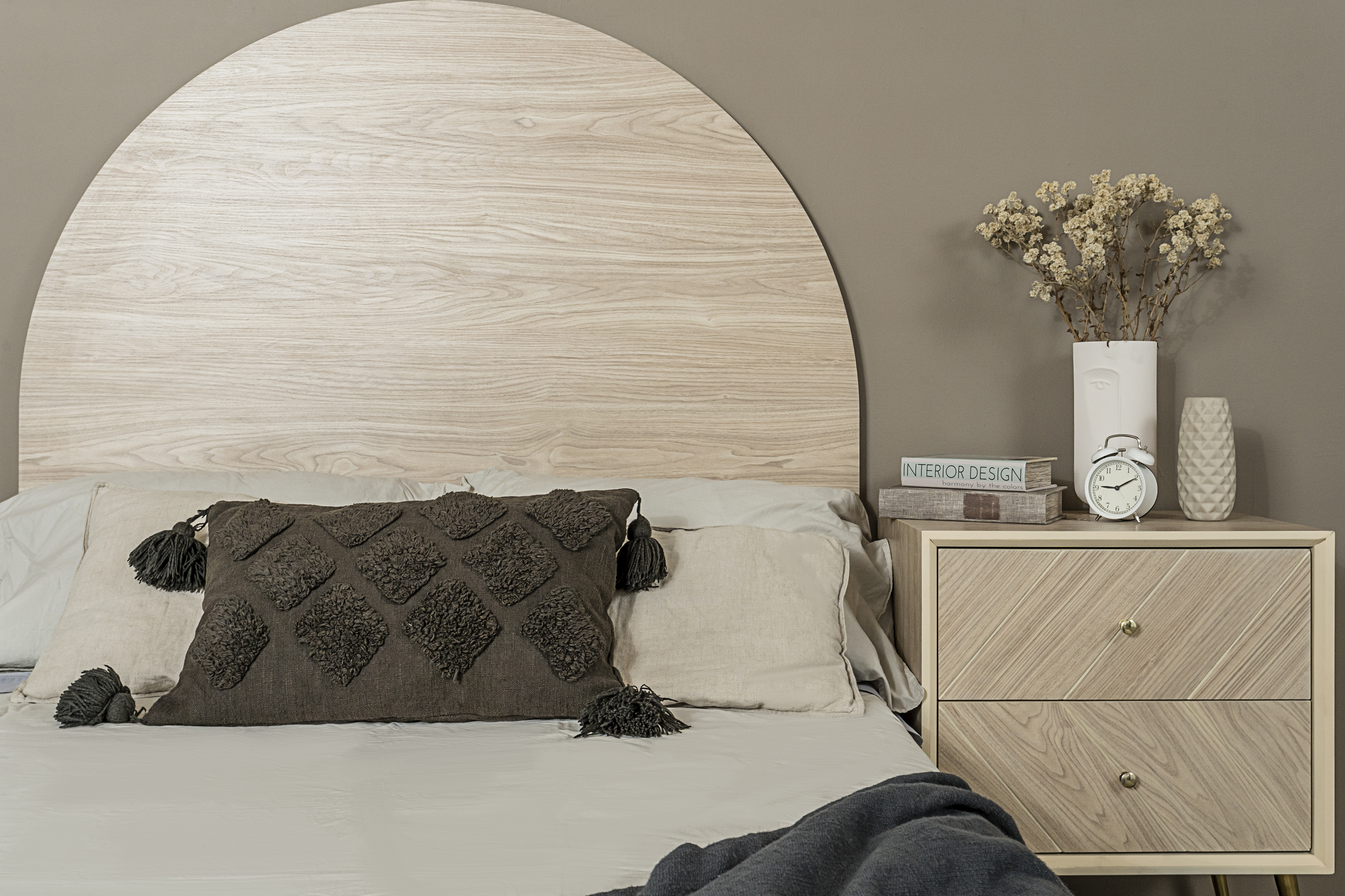 Cabecera para Cama Tamaño King y Queen Size Color Madera con Estructura de Madera Industrial