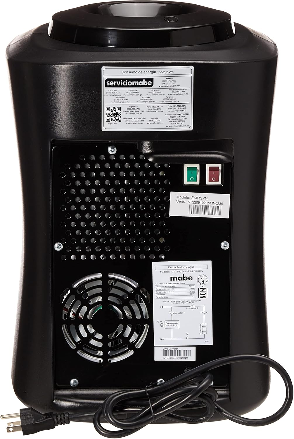 Mabe EMM2PN Dispensador de Agua de Mesa con 2 Llaves Fría y Caliente, Negro