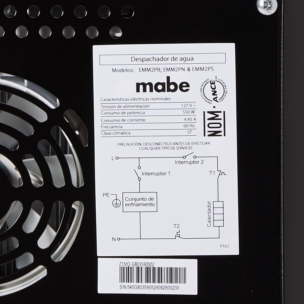 Mabe EMM2PN Dispensador de Agua de Mesa con 2 Llaves Fría y Caliente, Negro