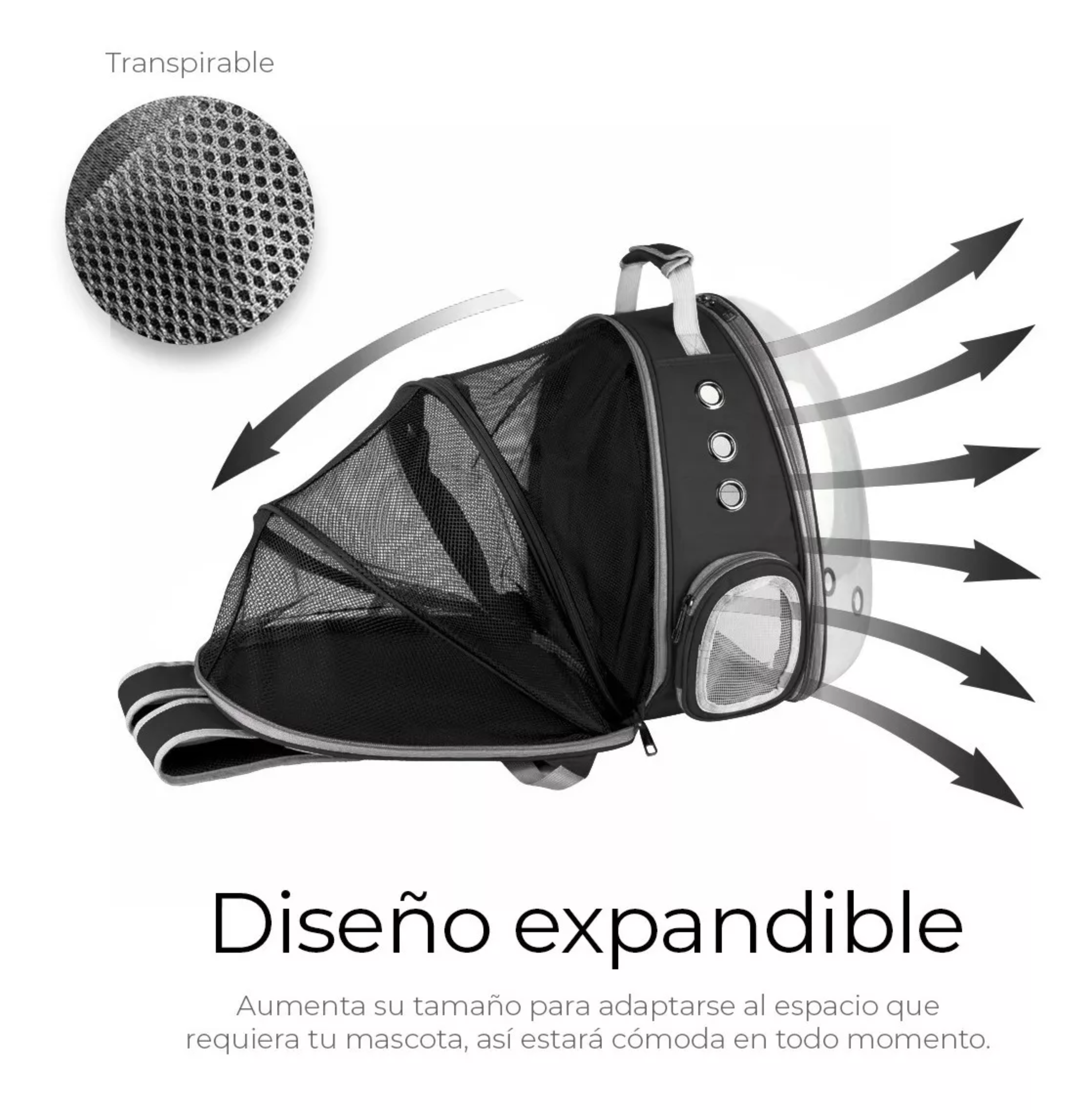 Mochila Transportadora Para Perros/gatos Expandible Portátil