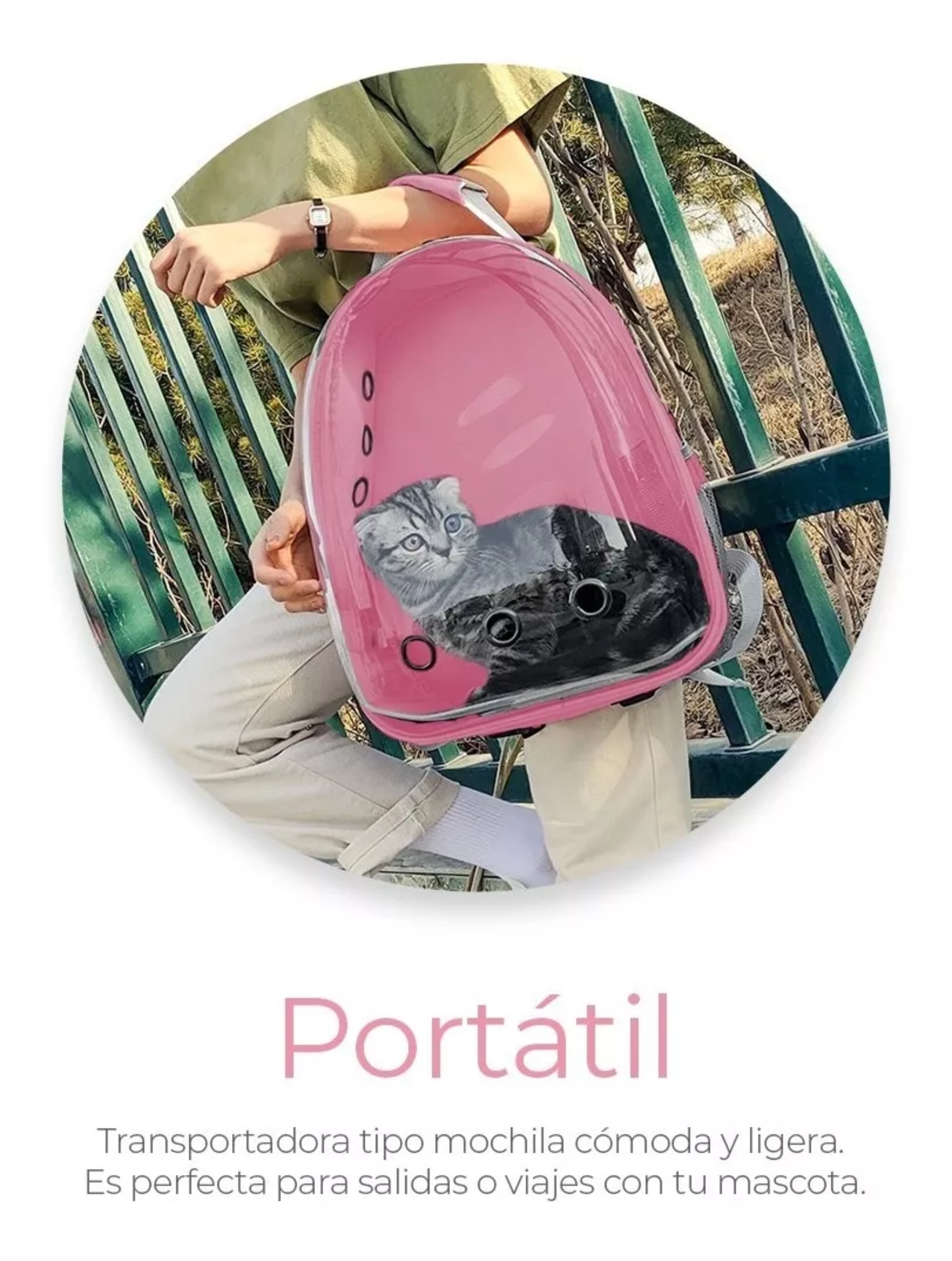 Mochila Transportadora Para Perros/gatos Expandible Portátil color rosa