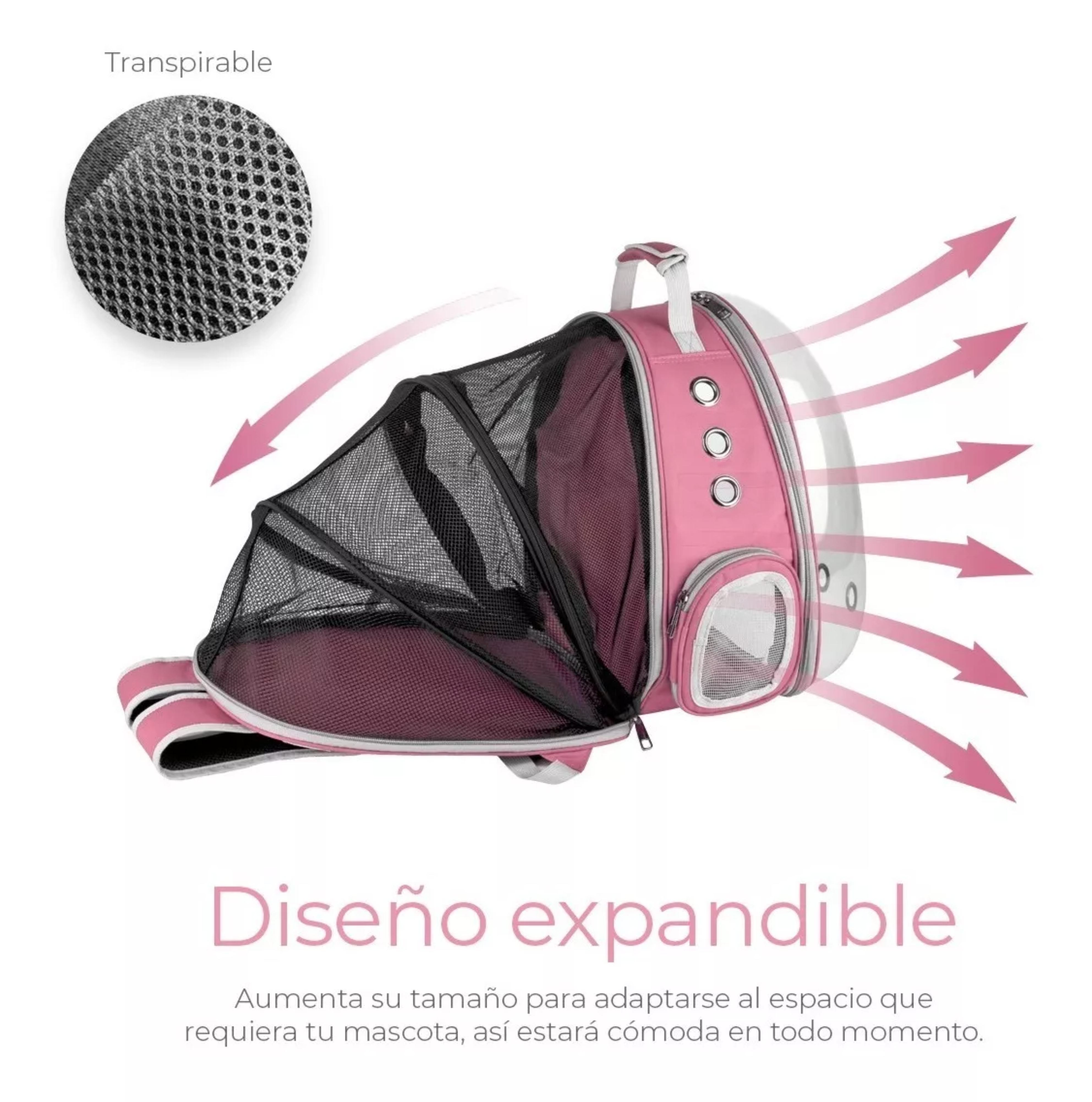 Mochila Transportadora Para Perros/gatos Expandible Portátil color rosa