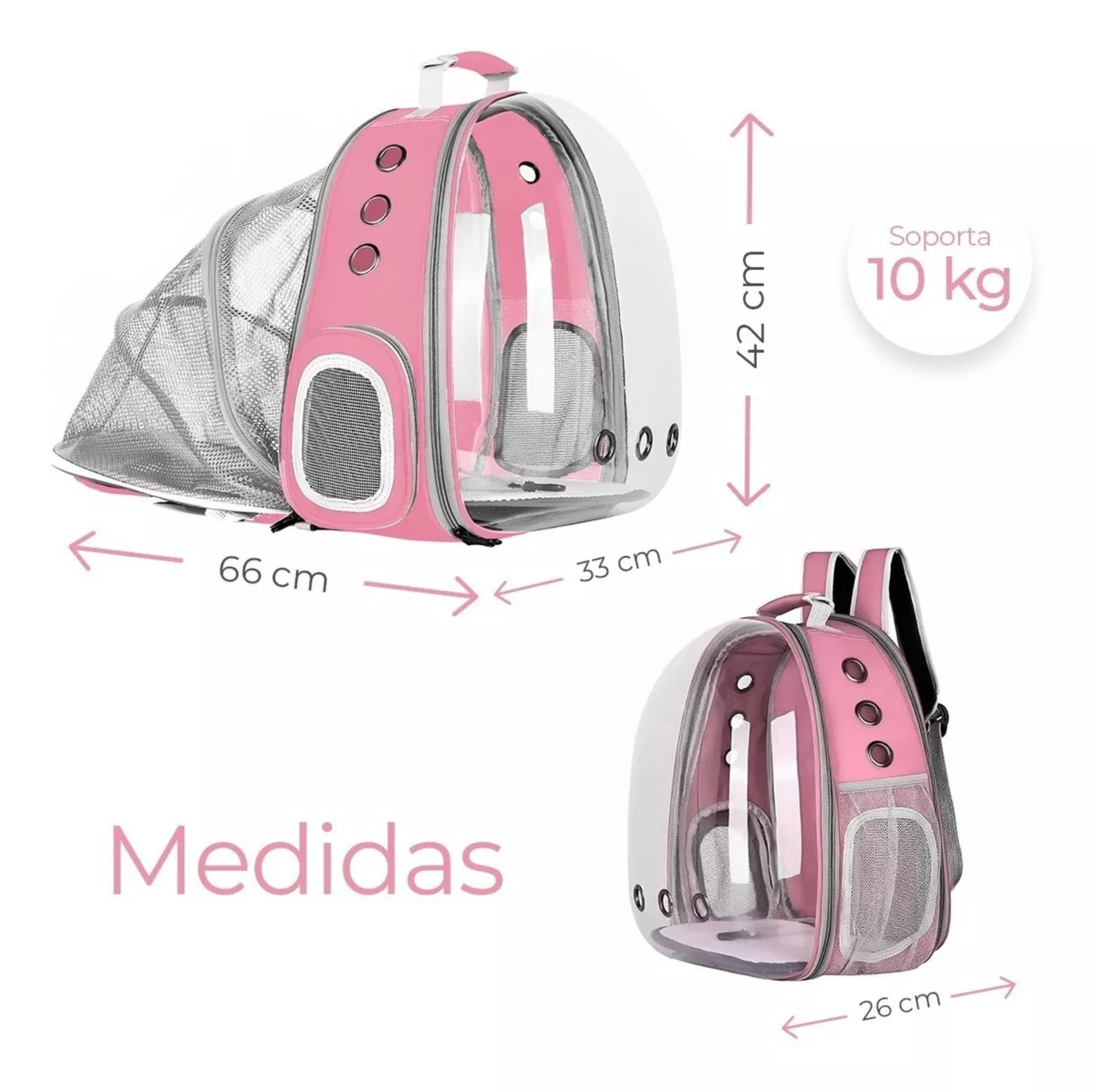 Mochila Transportadora Para Perros/gatos Expandible Portátil color rosa