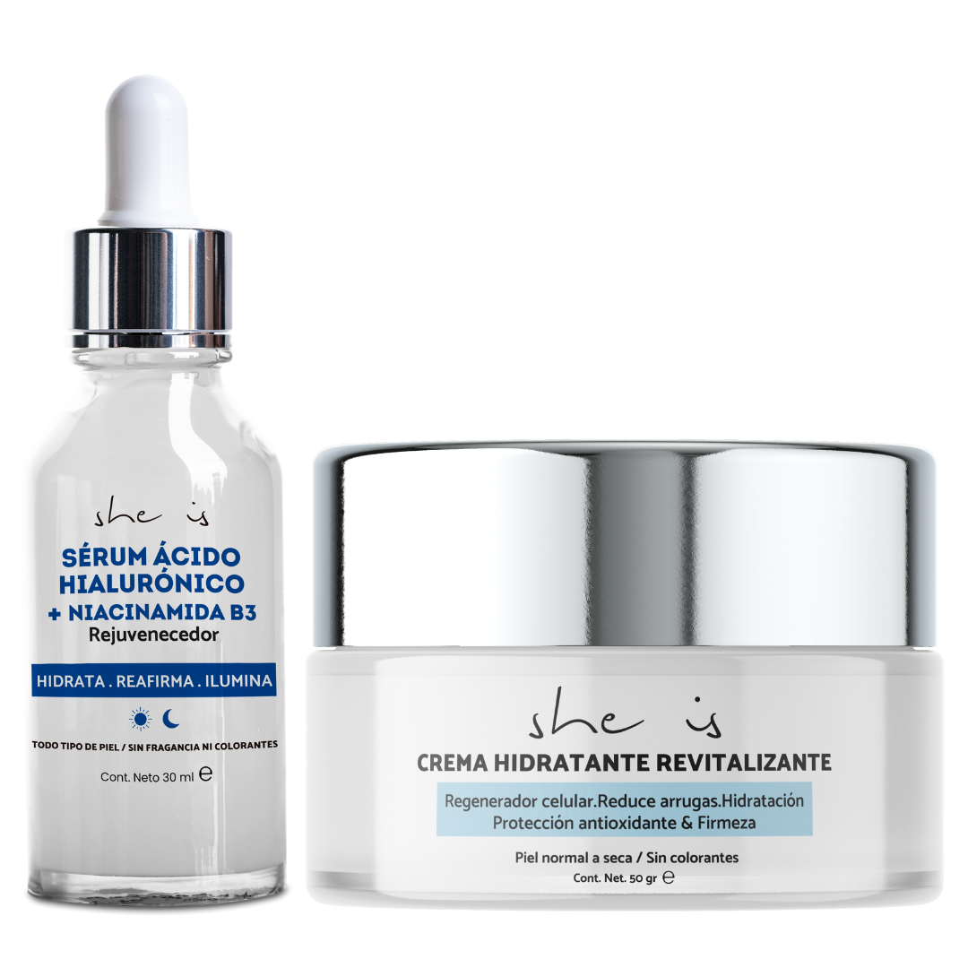 Set Facial Antiedad (Serum Ácido Hialurónico + Crema Revitalizante) She is skincare 