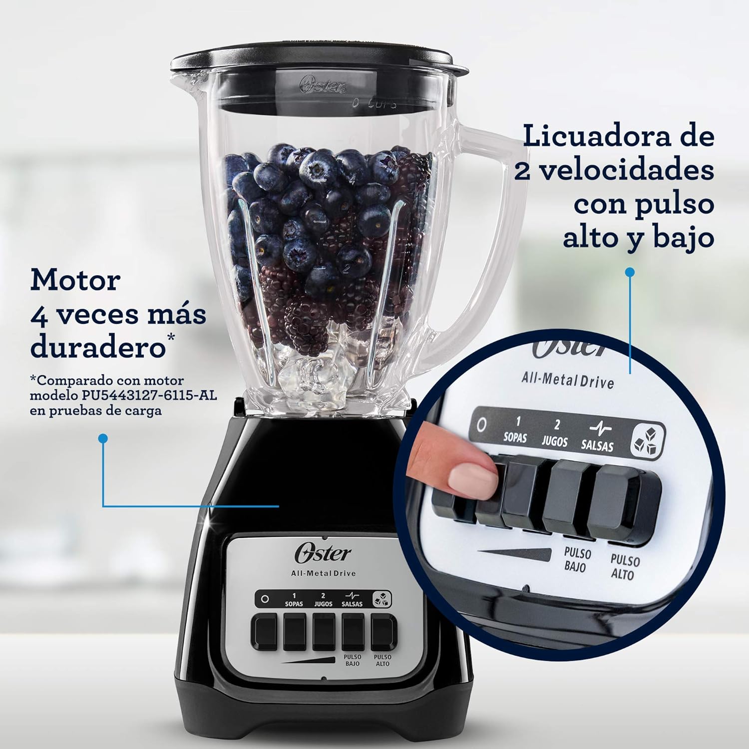 Oster Licuadora Con Vaso De Vidrio y Dos Velocidades Más Pulso BLSTKAGBPB