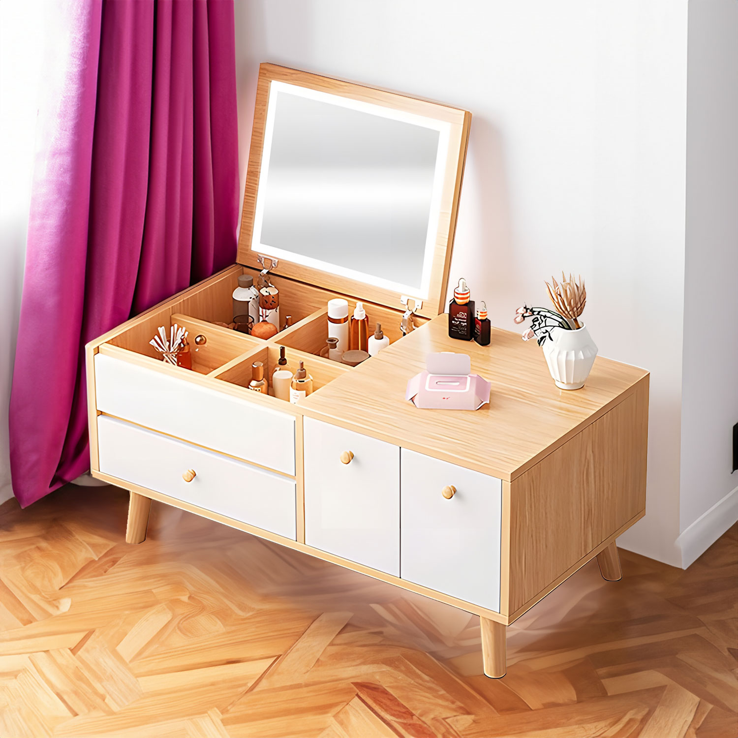 Tocador de Dormitorio 1 Cajon 2 Puertas Espejo Bossa Polten.