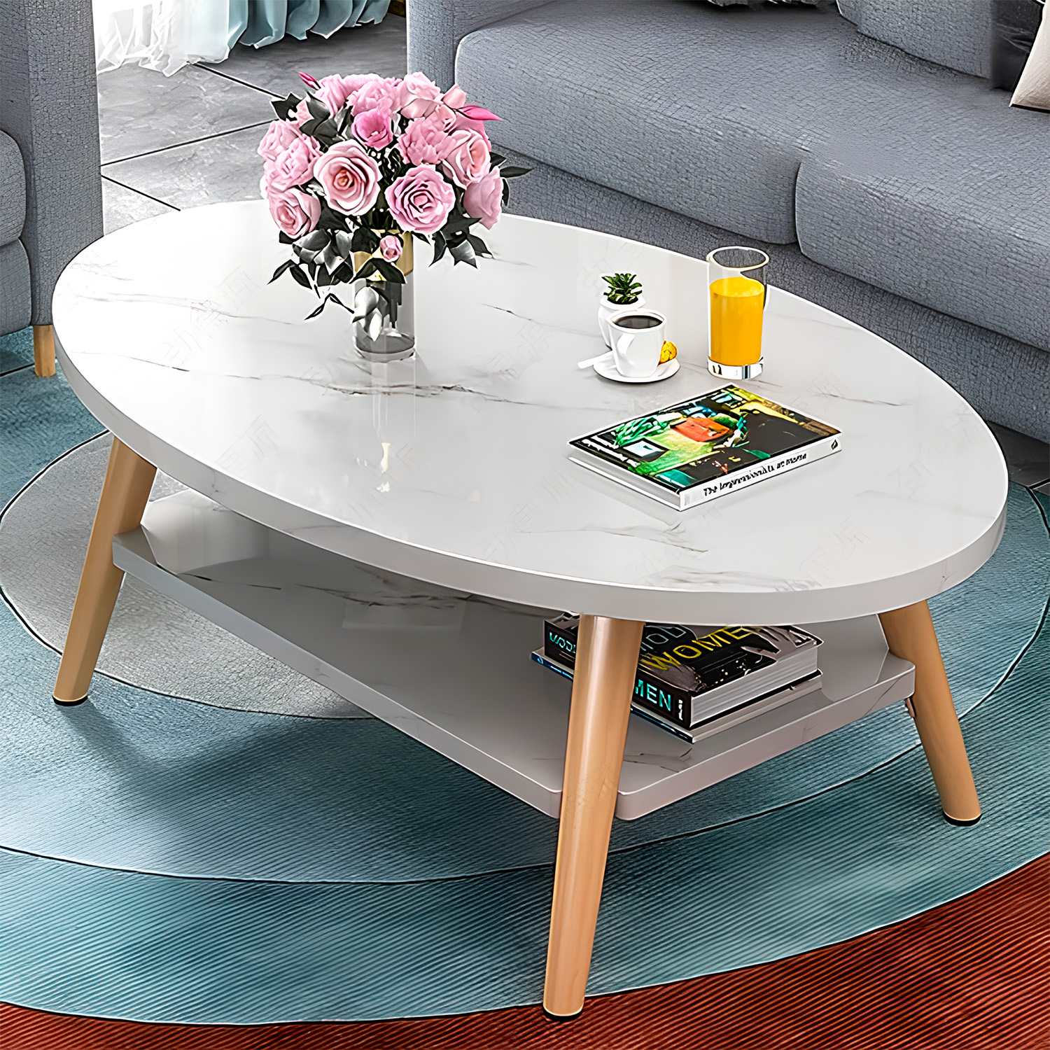 Mesa de Centro Ovalada para Sala Mesa de Té de Madera Bossa Redania.