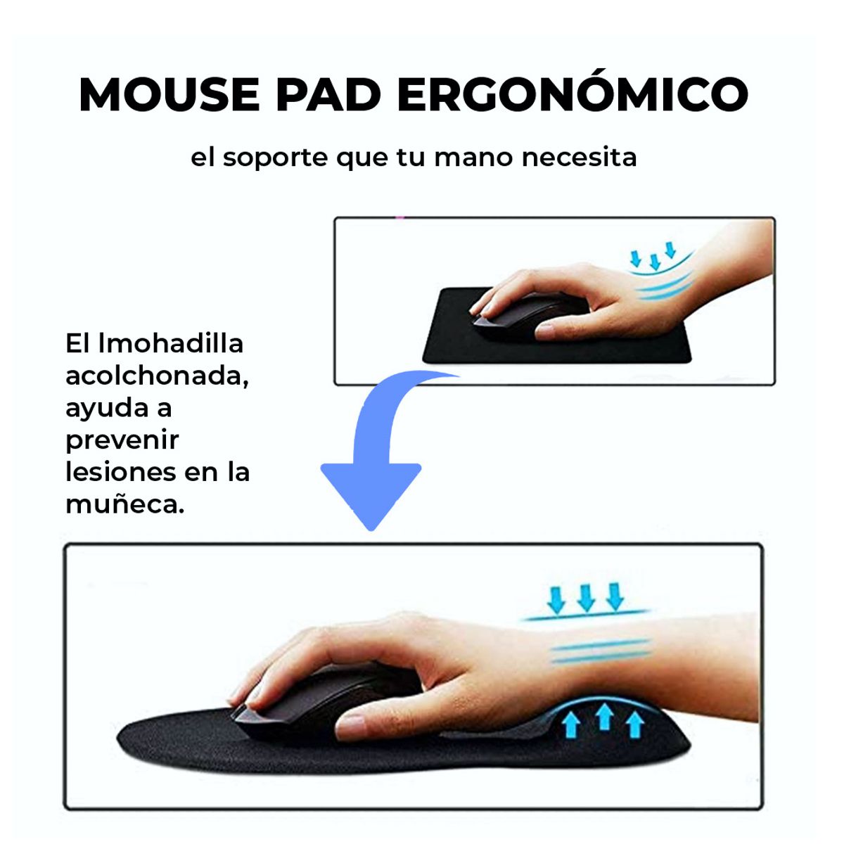 Mousepad Tapete Ergonómico Antideslizante Color Negro