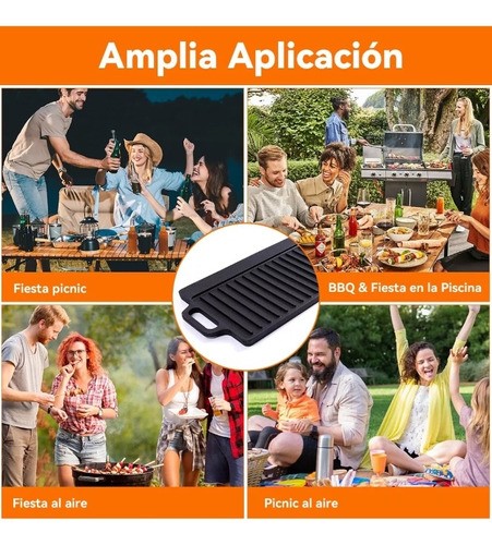 Plancha Grill De Hierro Fundido Reversible Hermosa Vida NEGRO
