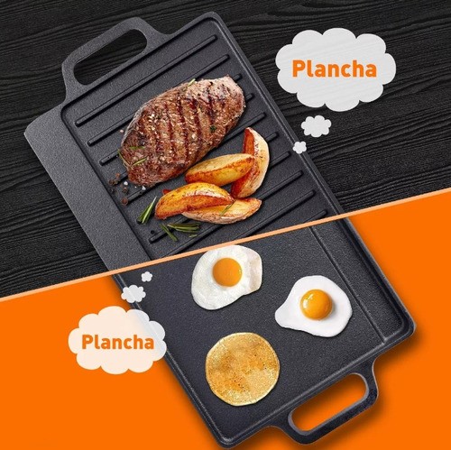 Plancha Grill De Hierro Fundido Reversible Hermosa Vida NEGRO