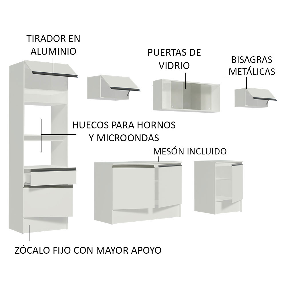 Cocina Integral Modular 300cm Madesa Topazio Blanco 01