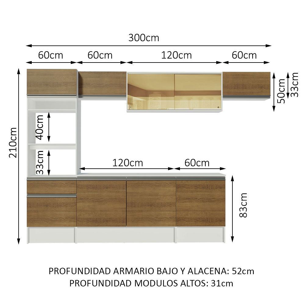 Cocina Integral Modular 300cm Madesa Diamante BM 02