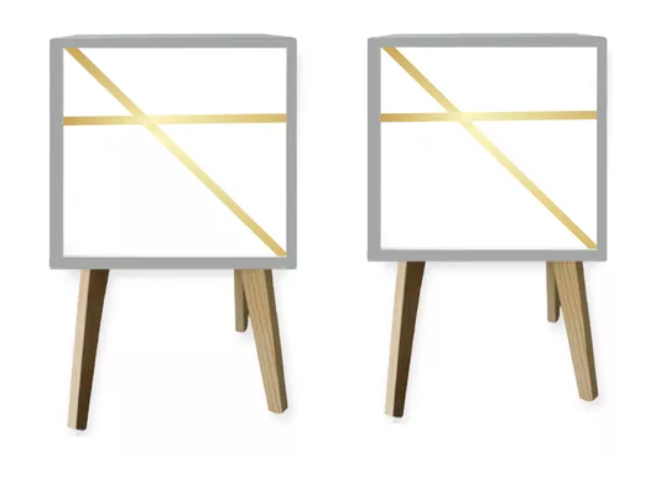 2 Buro Mesa De Noche Minimalista Incluye Luz Led Blanco Dorado Recámara.