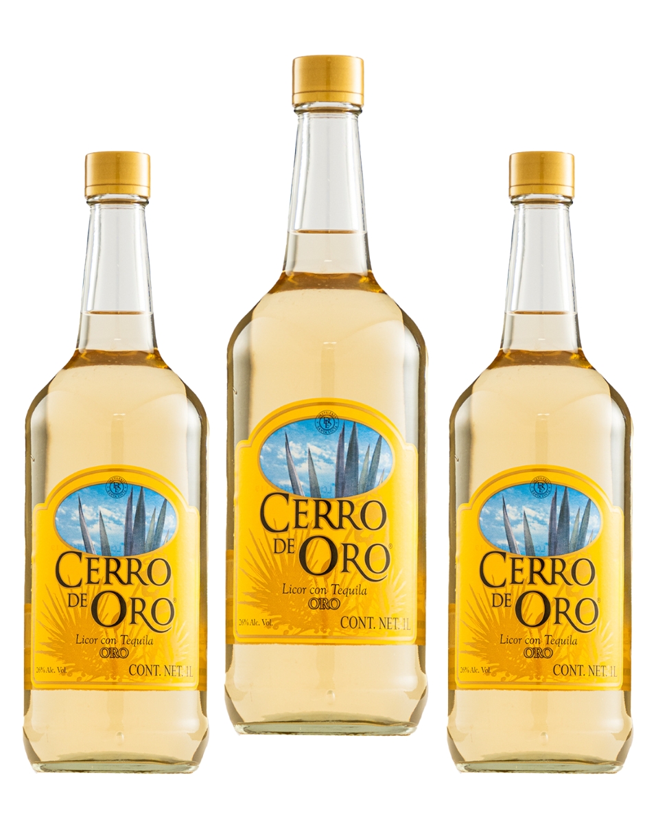 Tres Botellas Licor Con Tequila Cerro de Oro 1000 Ml