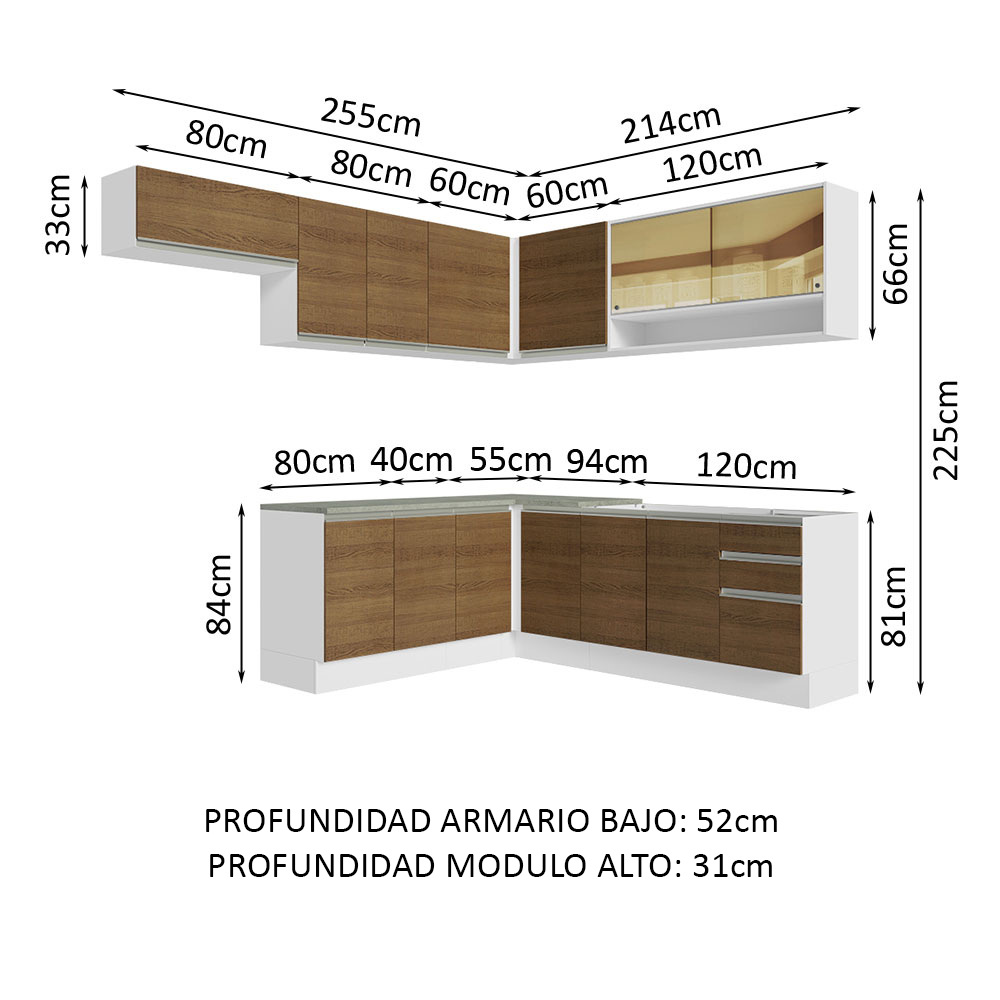 Cocina Integral de Esquina 469cm Madesa Glamy BM 01