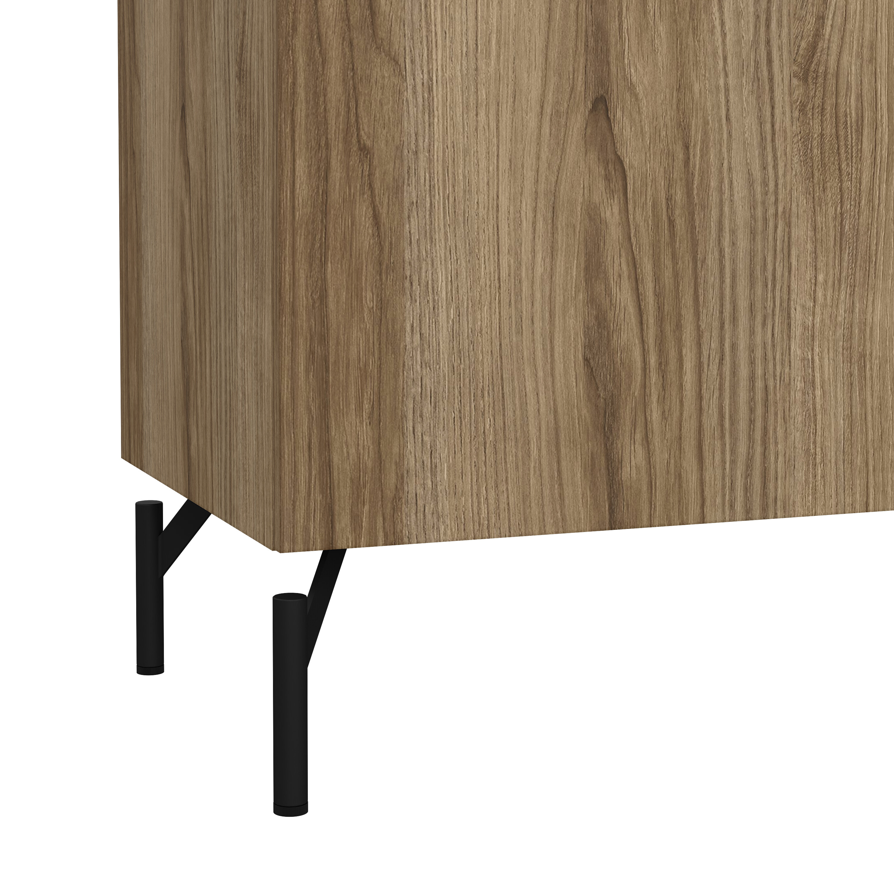 Mueble para TV Negro y Roble con 1 Cajón y 2 Puertas para Almacenamiento. Estructura Metálica y MDF