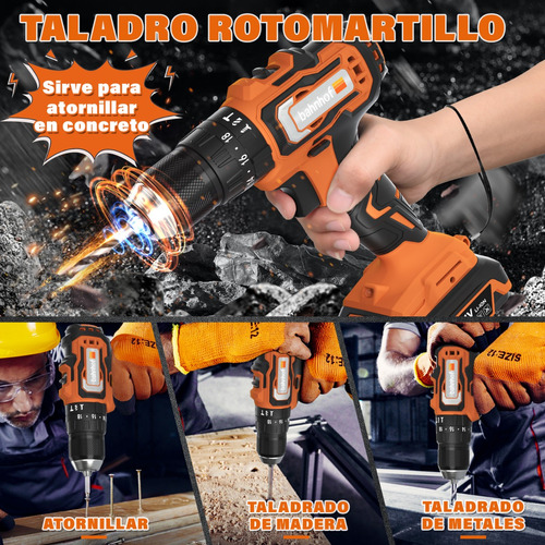 Taladro Percutor Inalámbrico Con 2 Baterías De Litio