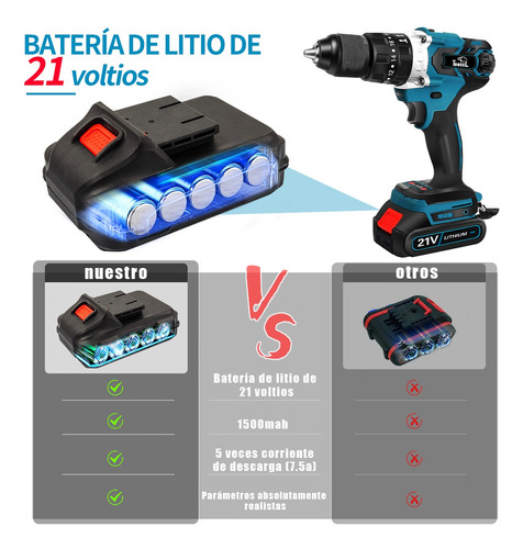 Kit D/taladro Atornillador Tooscl Inalámbrico Eléctrico 80nm