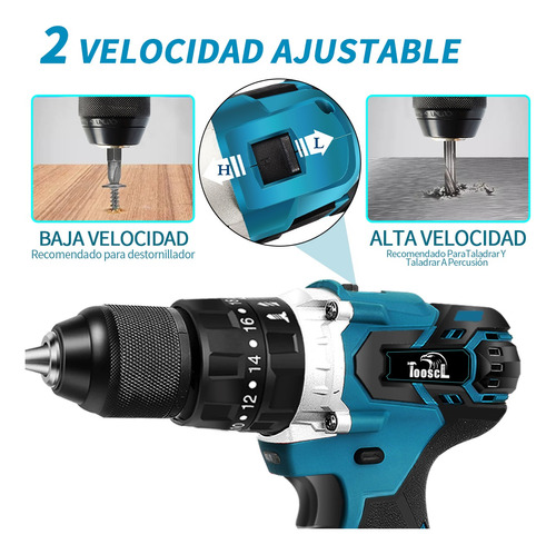 Kit D/taladro Atornillador Tooscl Inalámbrico Eléctrico 80nm
