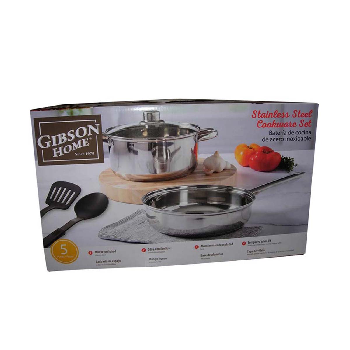 BATERIA DE COCINA 5 PZS ACERO INOX GIBSON HOME