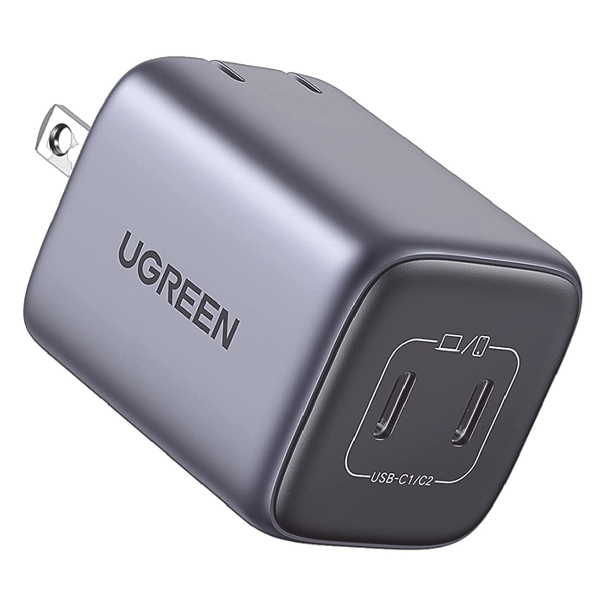 Mini Cargador Ugreen 45w Pd Gan Carga Rápida 2 Puertos Usb Color gris