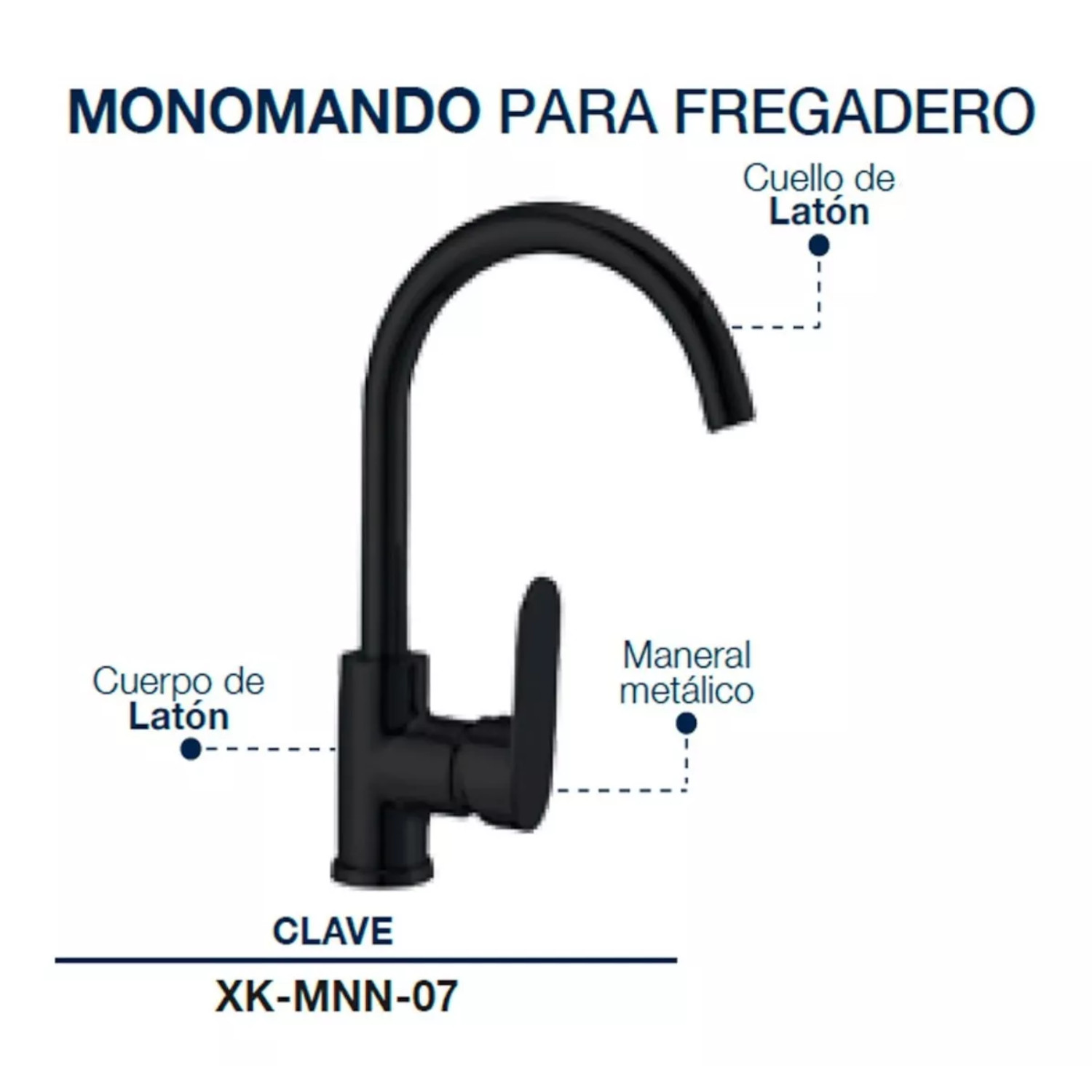 Llave Mezcladora Fregadero O Tarja Cocina Negro Mate Ancla