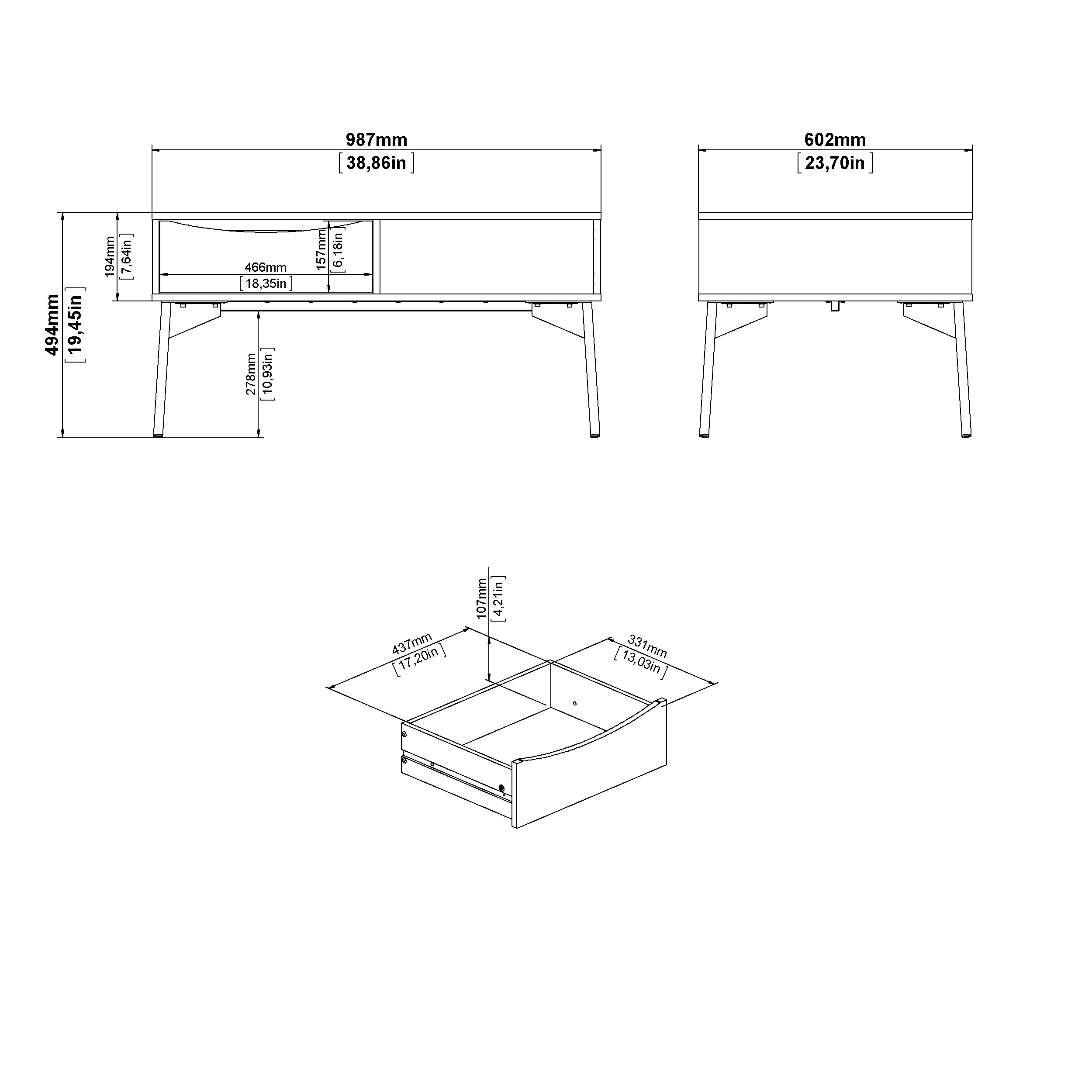 Mesa de Centro Rectangular Multicolor con 1 Cajón y 1 Espacio de Almacenamiento. Estructura de Madera MDF