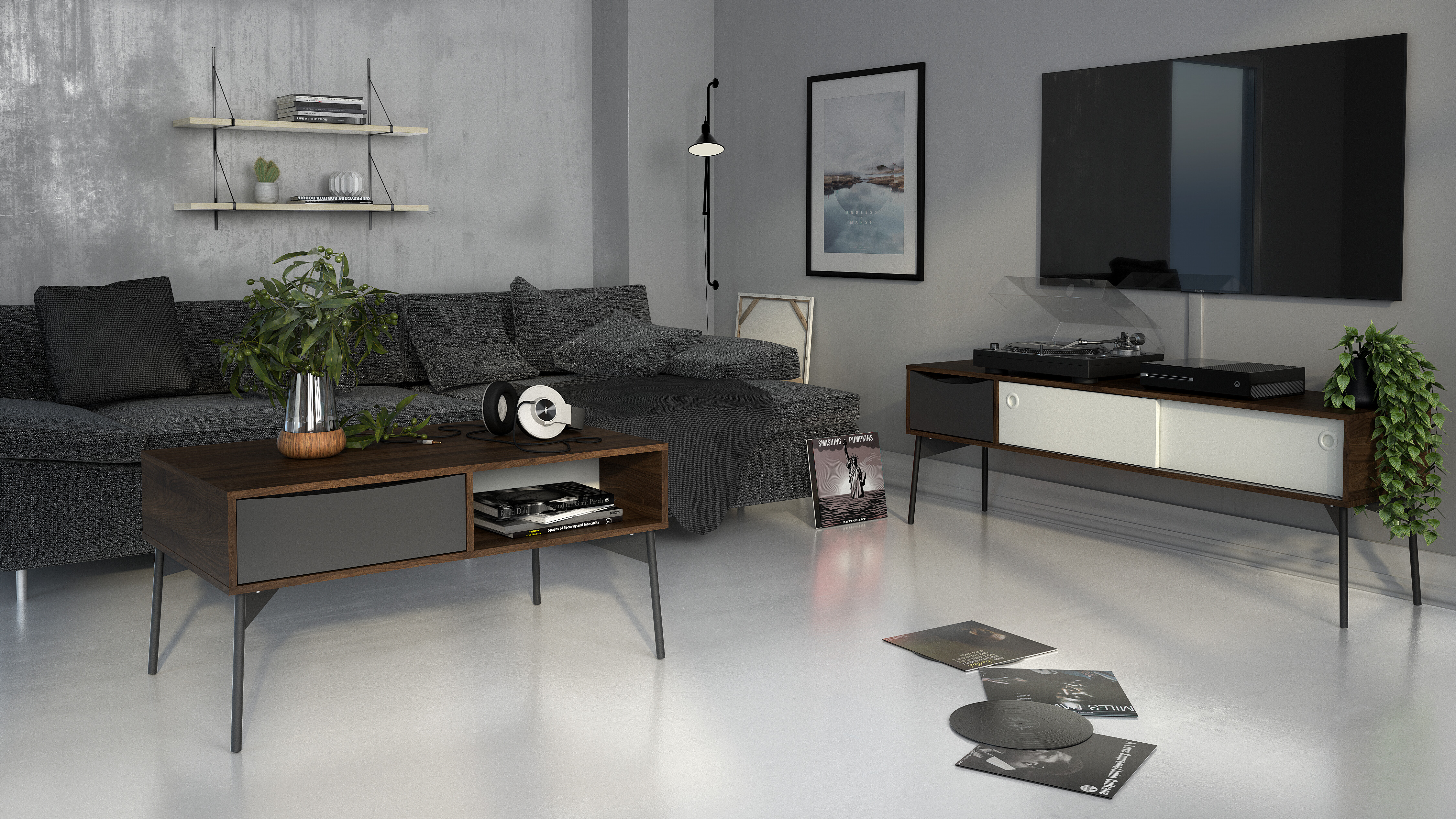 Mesa de Centro Rectangular Multicolor con 1 Cajón y 1 Espacio de Almacenamiento. Estructura de Madera MDF