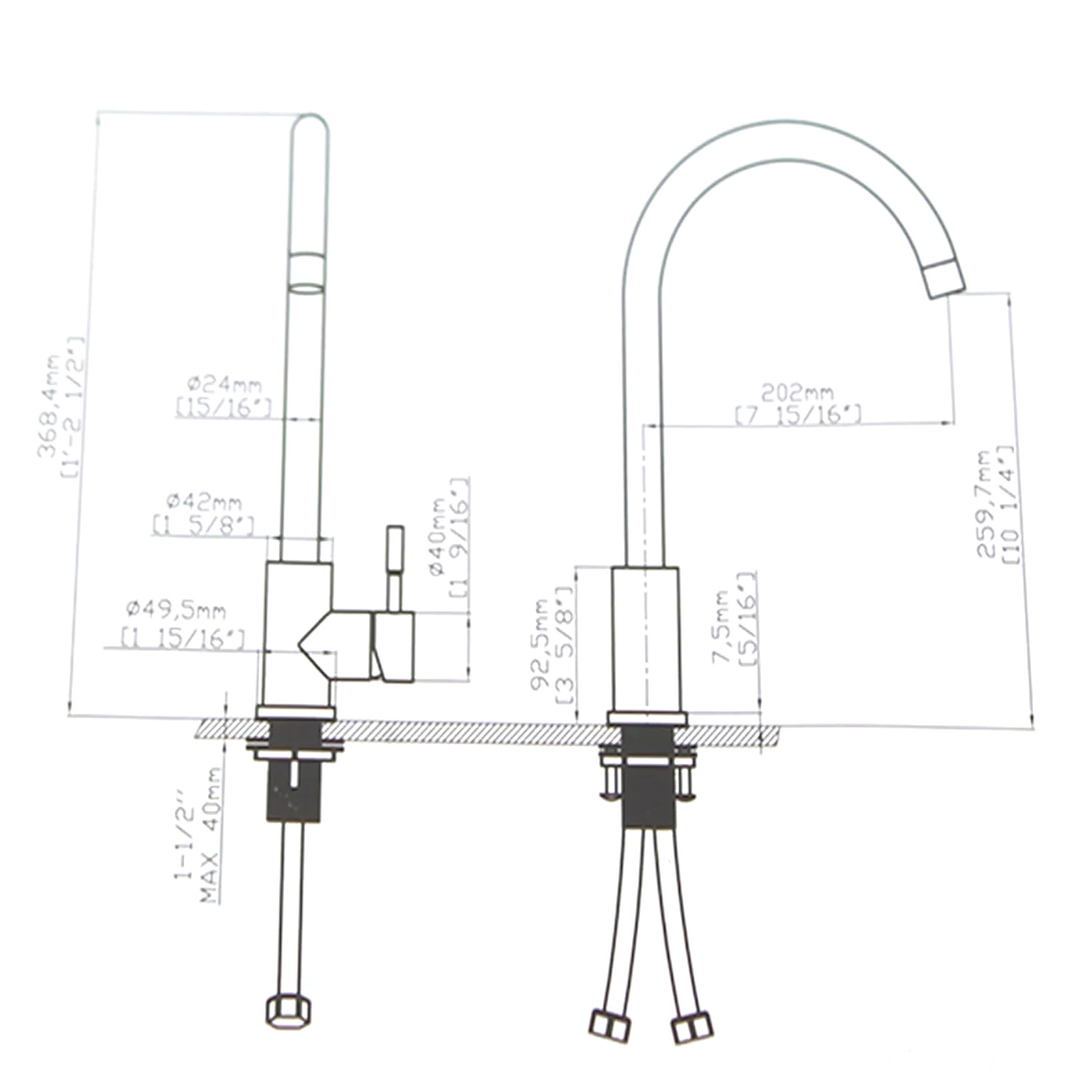 Llave Monomando Fregadero O Tarja Cocina 37 cm Rubinett Acero Inoxidable 304 Negro Mate Super Lujo