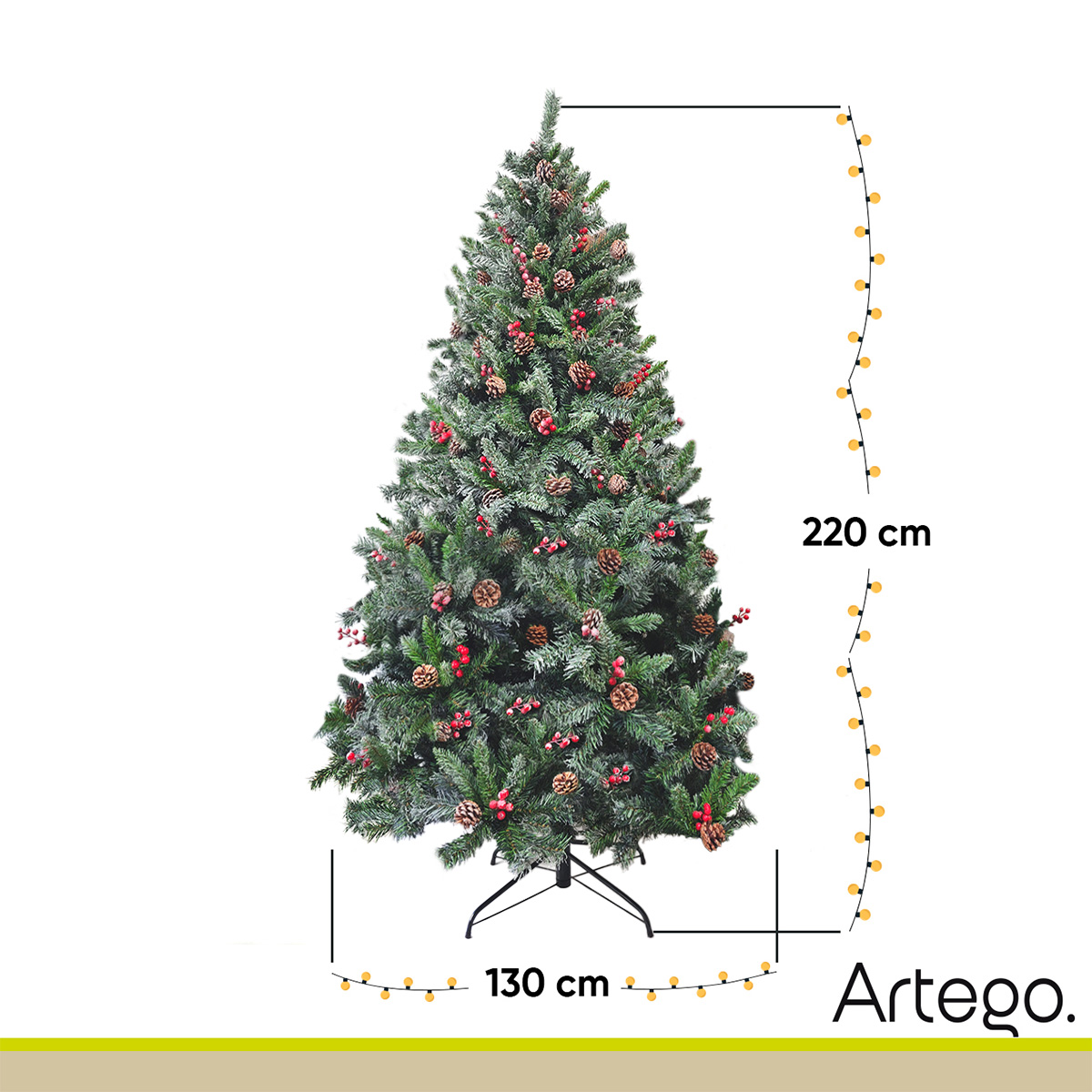 Árbol De Navidad Nevado Premium * Con Berries Y Piñas * Arizona Cypress De 2.2m De Alto Artego Thin Flocked Nevado Pino Artificial Frondoso + Maleta Transportadora Christmas Tree Decoración Navideña