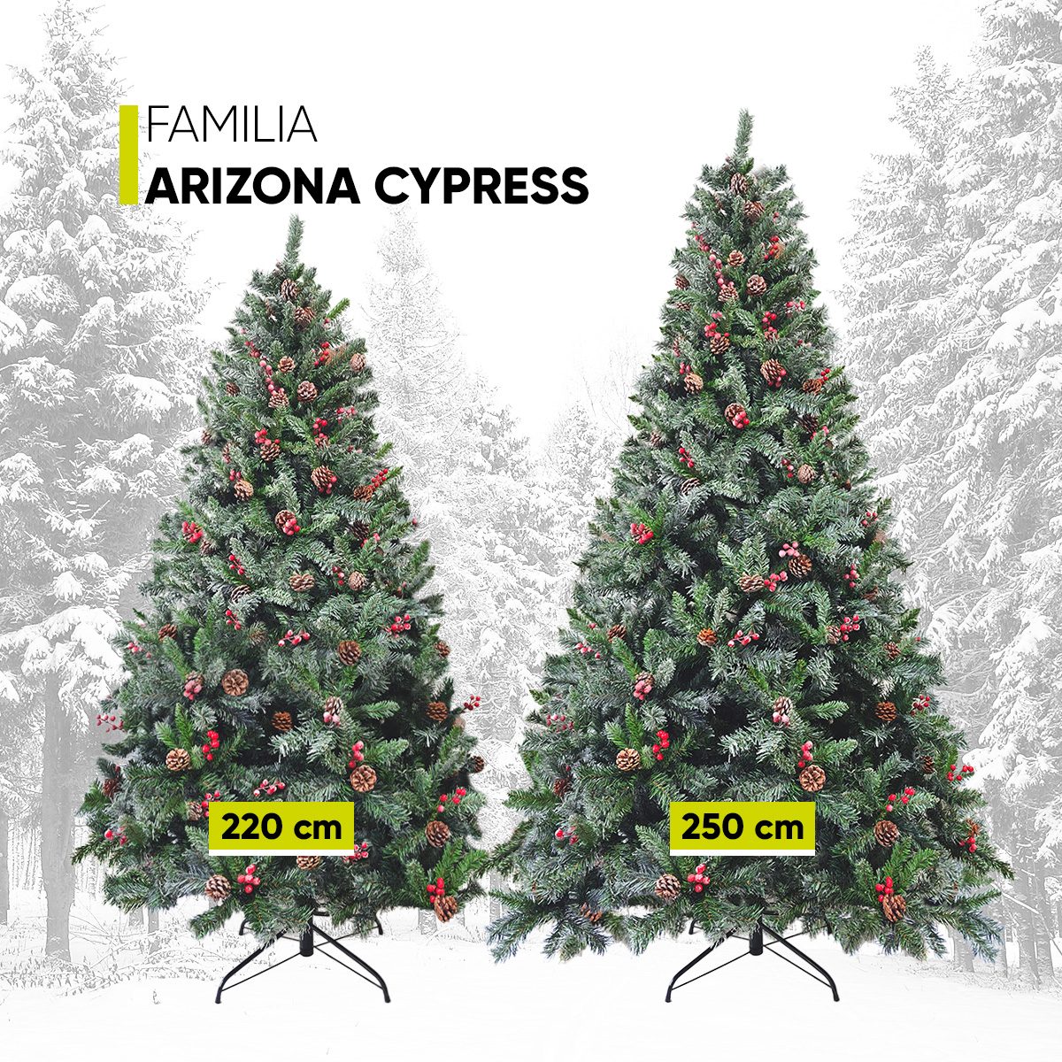 Árbol De Navidad Nevado Premium * Con Berries Y Piñas * Arizona Cypress De 2.2m De Alto Artego Thin Flocked Nevado Pino Artificial Frondoso + Maleta Transportadora Christmas Tree Decoración Navideña