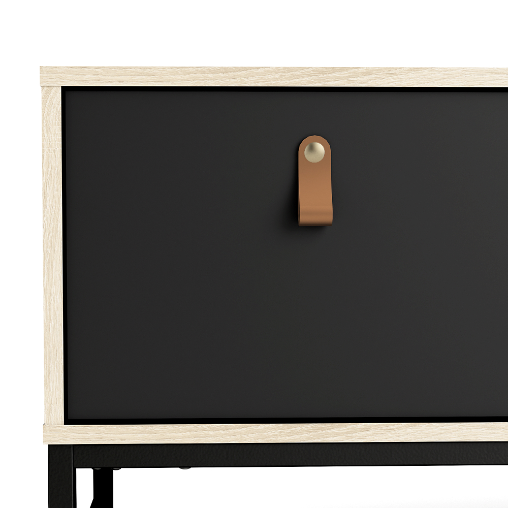 Mueble para TV Color Negro y Roble con 2 Cajones, 1 Puerta y Patas de Metal